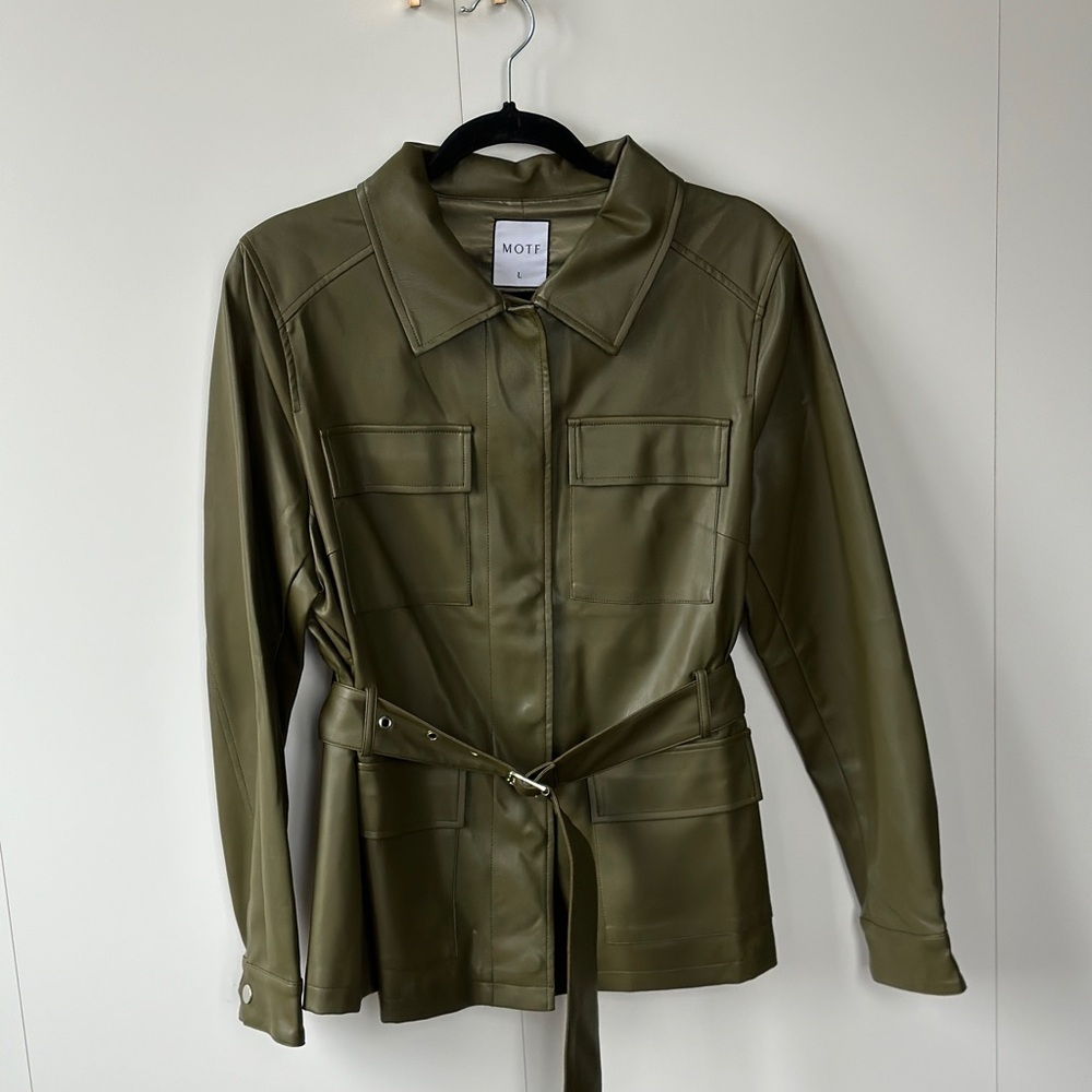 MOTF Faux Leather Deep Olive Green Utility Jacket